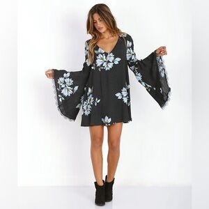 Free People-Wanderer Mini Bell Dress Charcoal